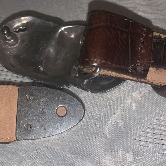 Vintage Statement Animal Brighton Silver Elephant Buckle Crocodile Leather Large - Picture 6 of 11